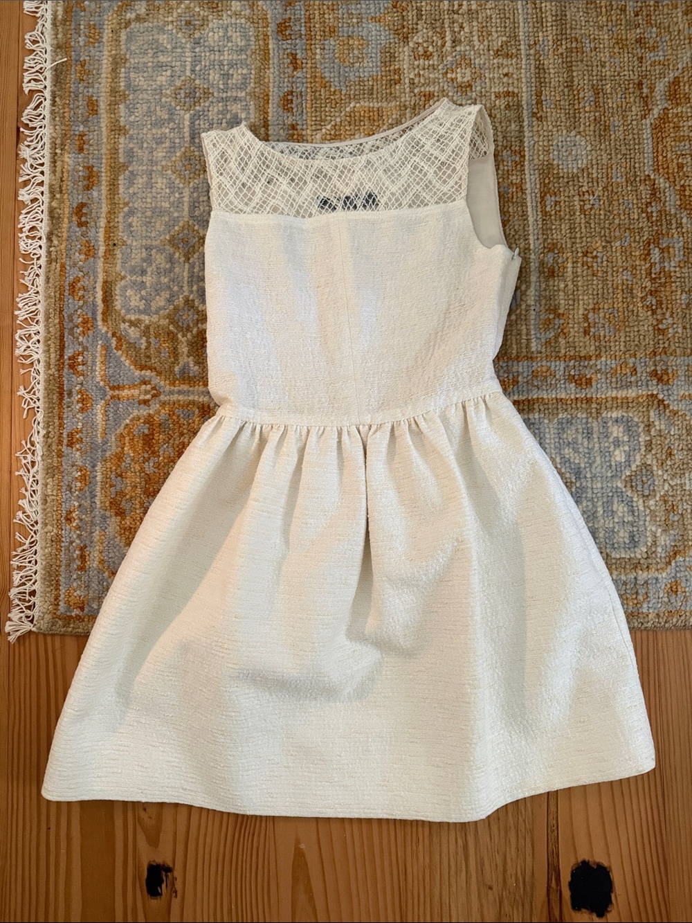 Zara Cream Textured Mini Dress with Lace Yoke
